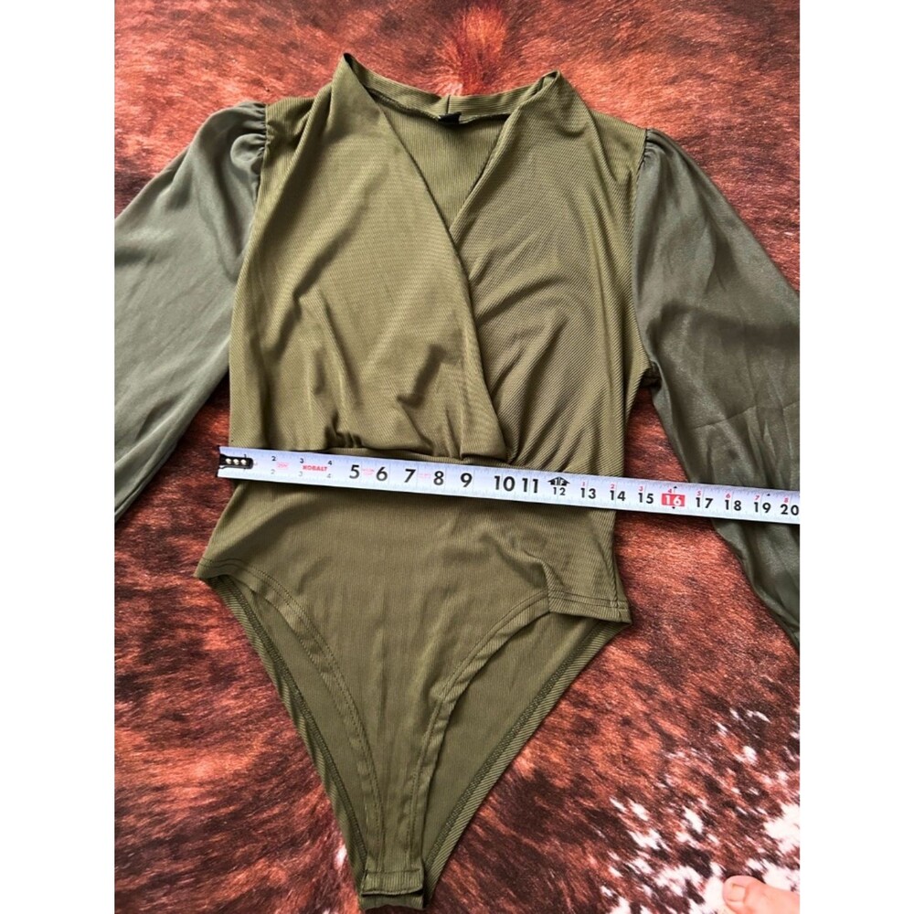 SHEIN Olive Green Long Sleeve Surplice Bodysuit - Picture 3 of 5